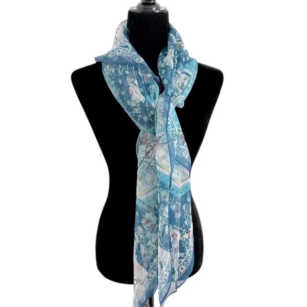 Vince Camuto Blue Marbled Silk Scarf NWOT